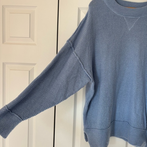 Aerie Oversized Cozy Up Ribbed Sweater Light Blue L Warm Soft Rib Knit Winter - Picture 7 of 8